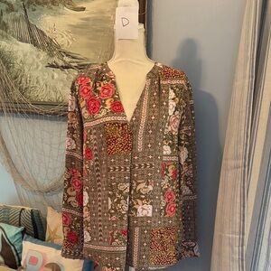 Soho Floral Patchwork Blouse - Green and Pink